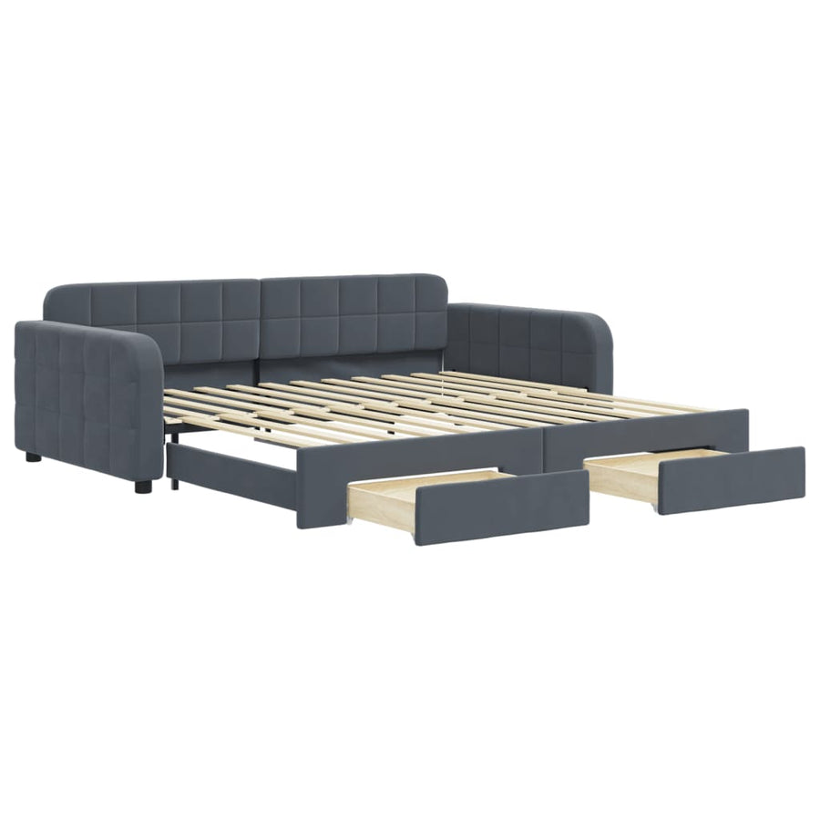 Slaapbank onderschuifbed lades 100x200 cm fluweel donkergrijs
