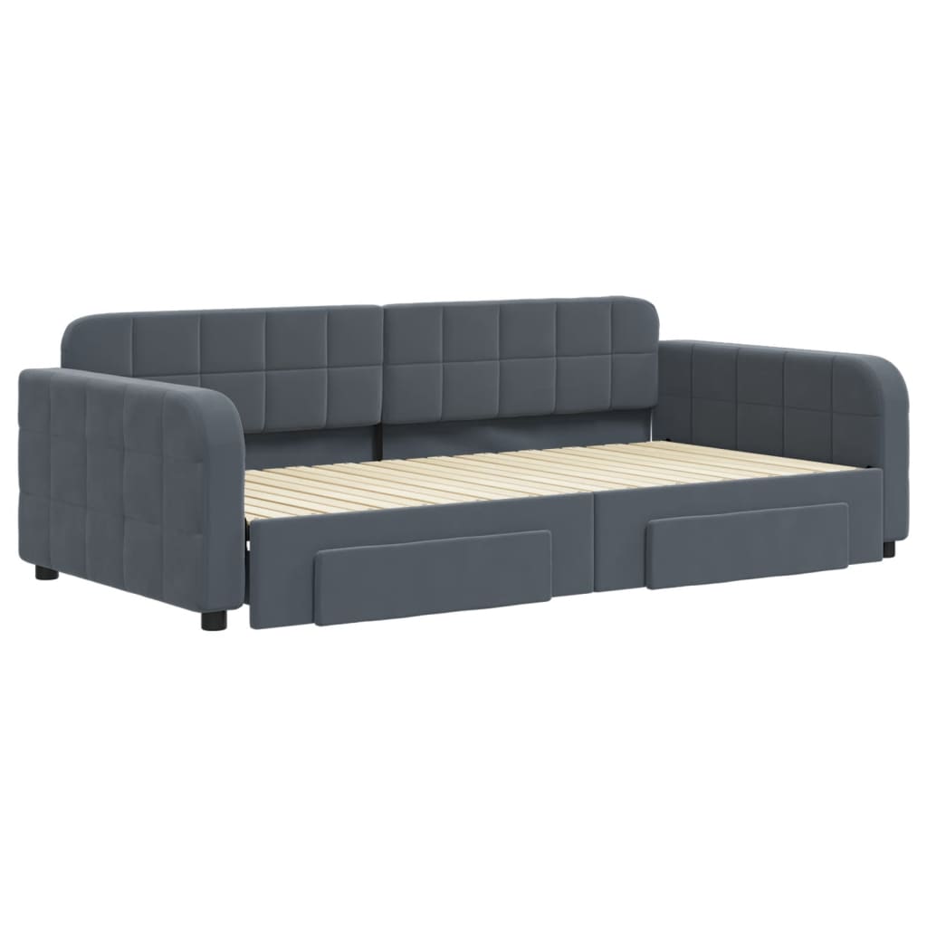 Slaapbank onderschuifbed lades 100x200 cm fluweel donkergrijs