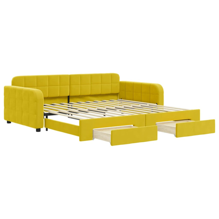 Slaapbank met onderschuifbed en lades 100x200 cm fluweel geel