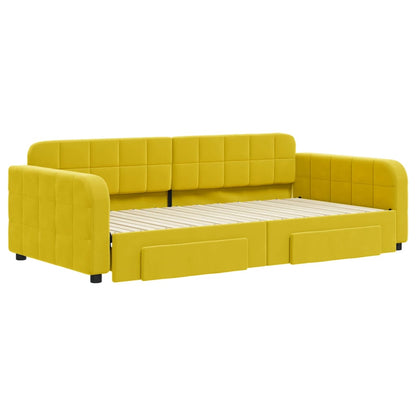 Slaapbank met onderschuifbed en lades 100x200 cm fluweel geel 100 x 200 cm Geel