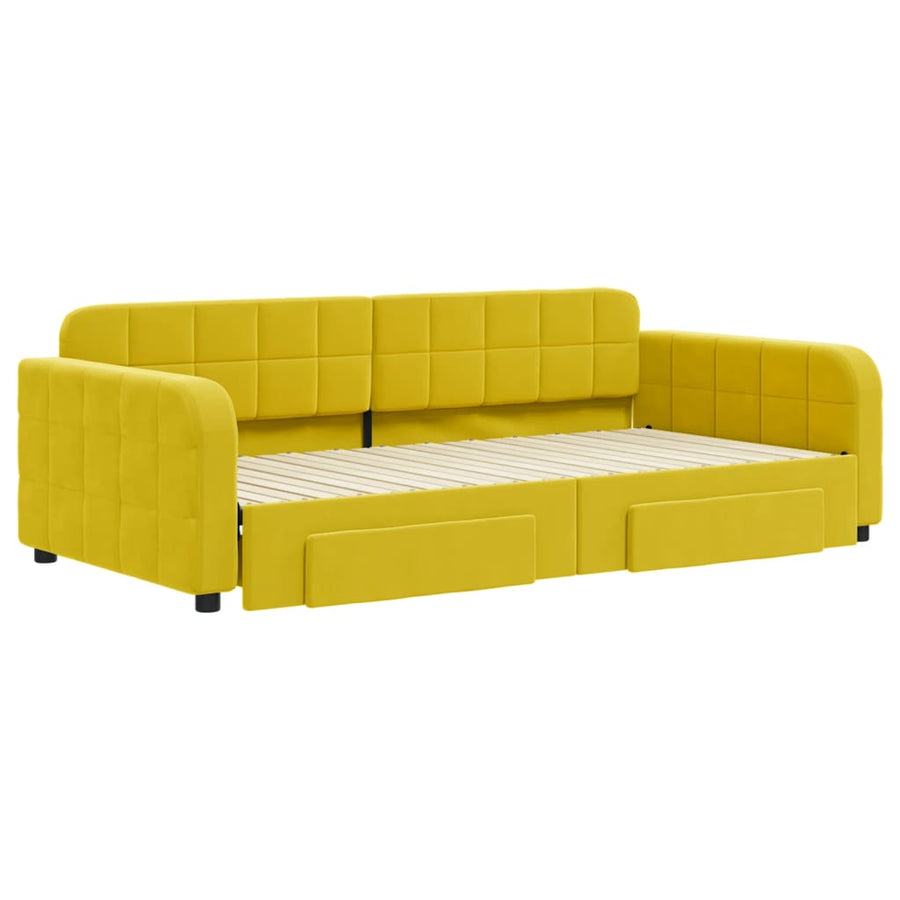 Slaapbank met onderschuifbed en lades 100x200 cm fluweel geel