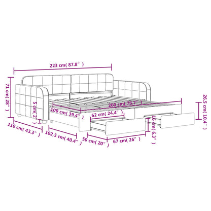 Slaapbank met onderschuifbed en lades 100x200 cm fluweel geel 100 x 200 cm Geel