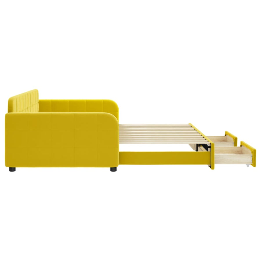 Slaapbank met onderschuifbed en lades 100x200 cm fluweel geel