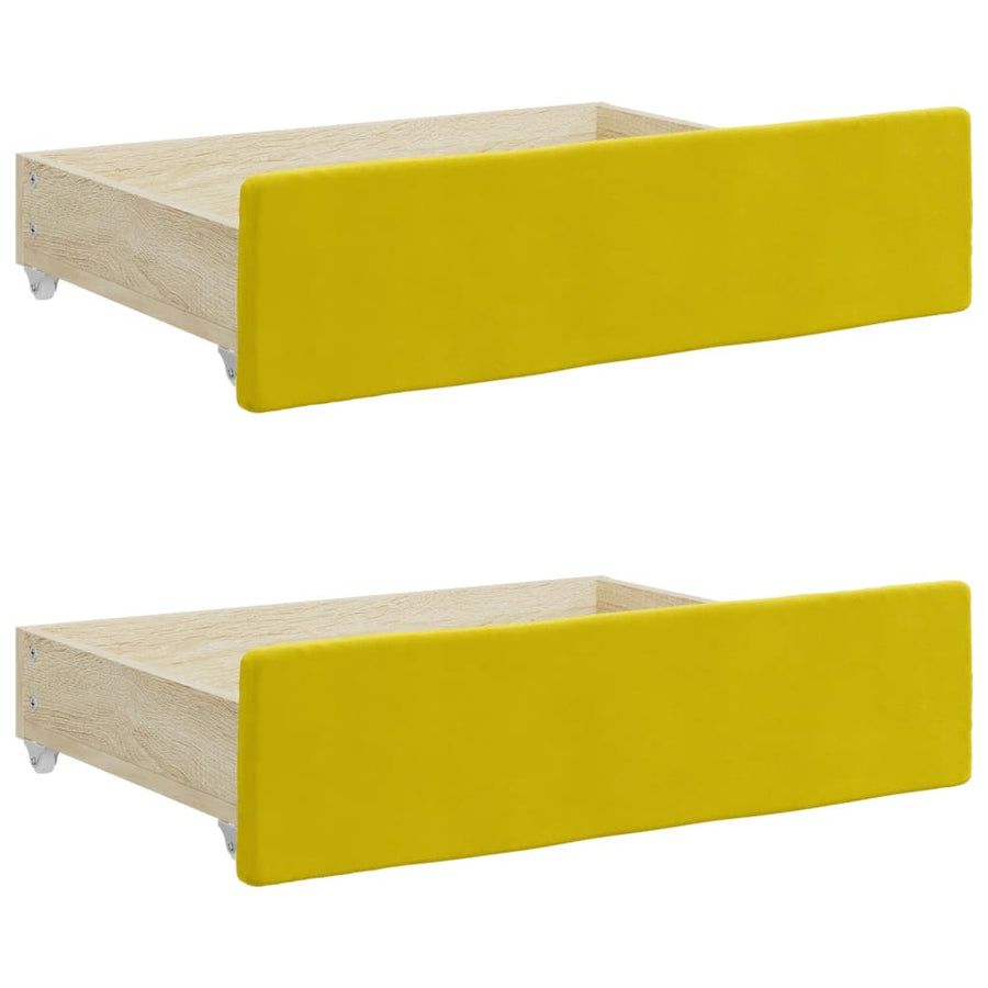 Slaapbank met onderschuifbed en lades 100x200 cm fluweel geel