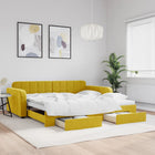 Slaapbank onderschuifbed lades 100x200 cm geel fluweel