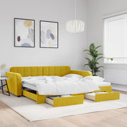 Slaapbank onderschuifbed lades 100x200 cm geel fluweel