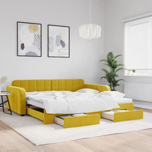 Slaapbank met onderschuifbed en lades 100x200 cm fluweel geel