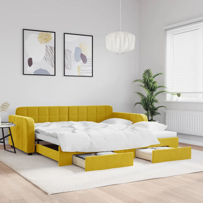 Slaapbank met onderschuifbed en lades 100x200 cm fluweel geel 100 x 200 cm Geel