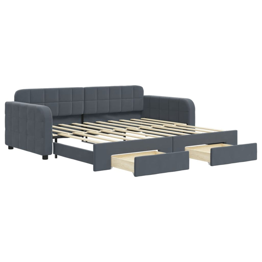 Slaapbank Onderschuifbed En Lades Fluweel 90 x 190 cm Donkergrijs