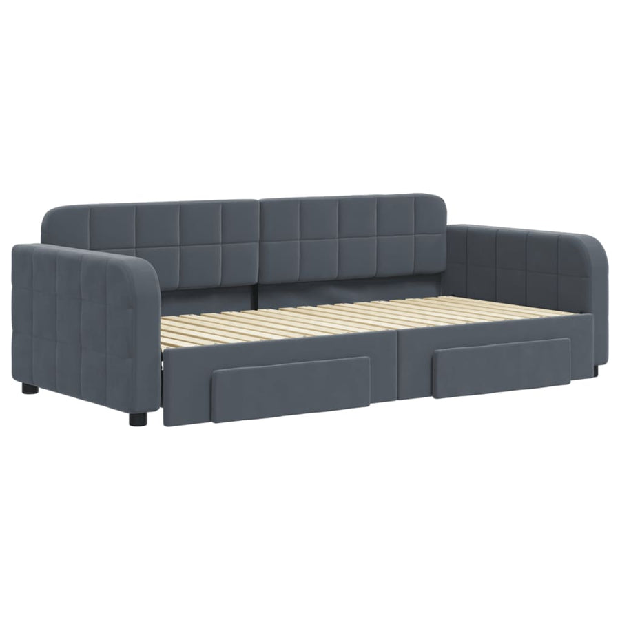 Slaapbank Onderschuifbed En Lades Fluweel 90 x 190 cm Donkergrijs