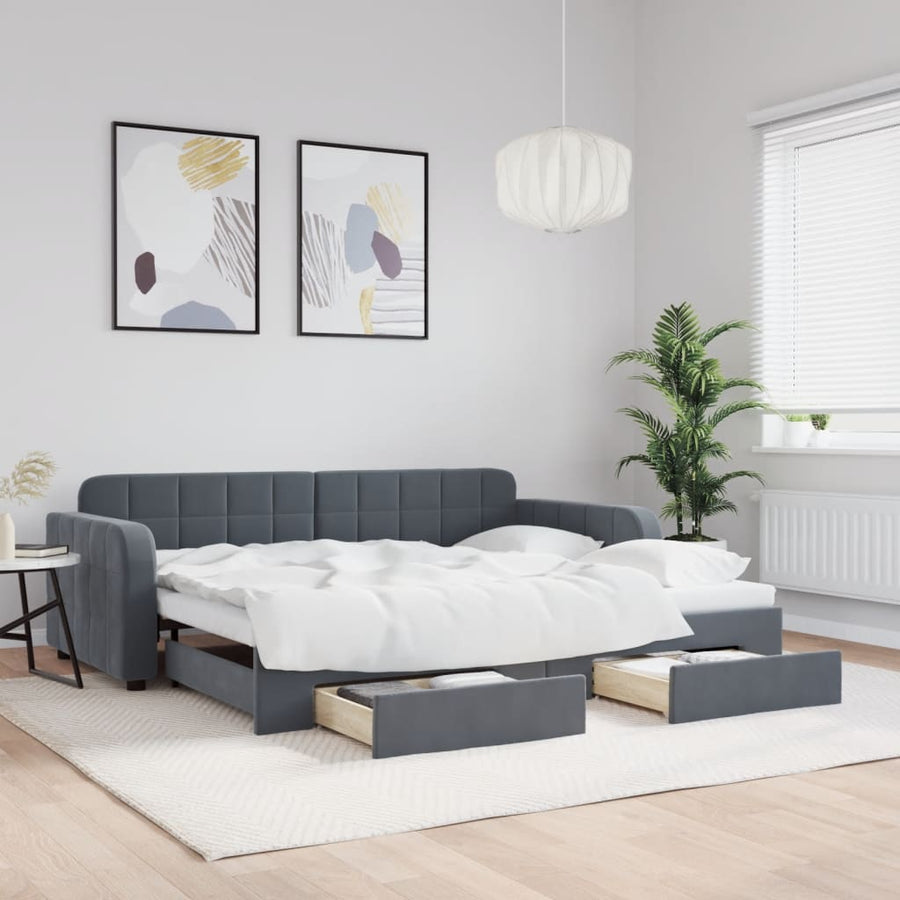 Slaapbank Onderschuifbed En Lades Fluweel 90 x 190 cm Donkergrijs