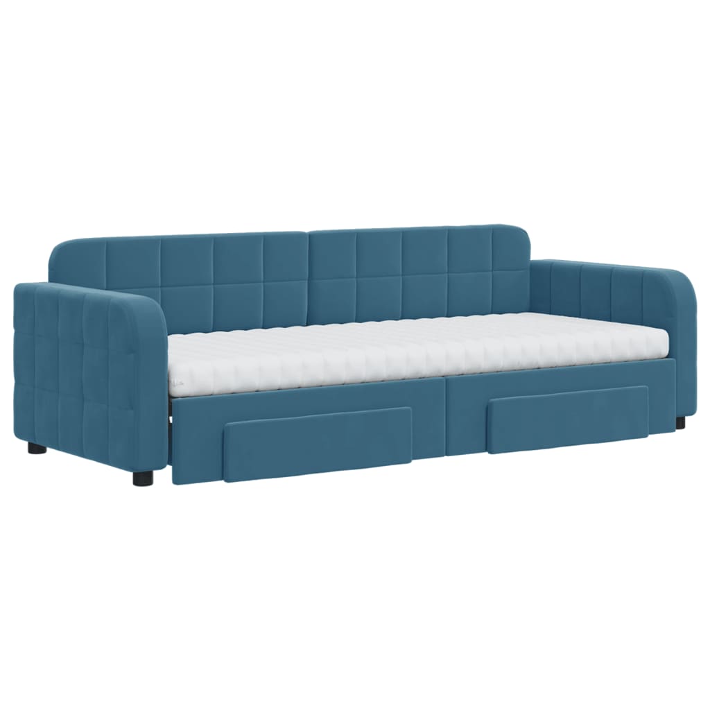Slaapbank met onderschuifbed en lades 80x200 cm fluweel blauw