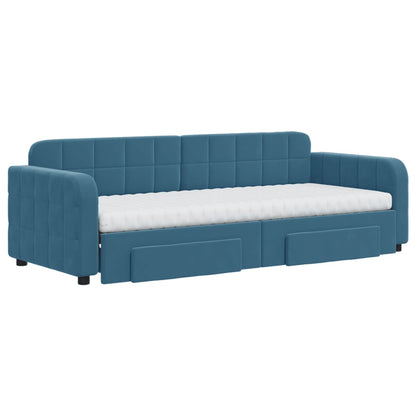 Slaapbank met onderschuifbed en lades 80x200 cm fluweel blauw