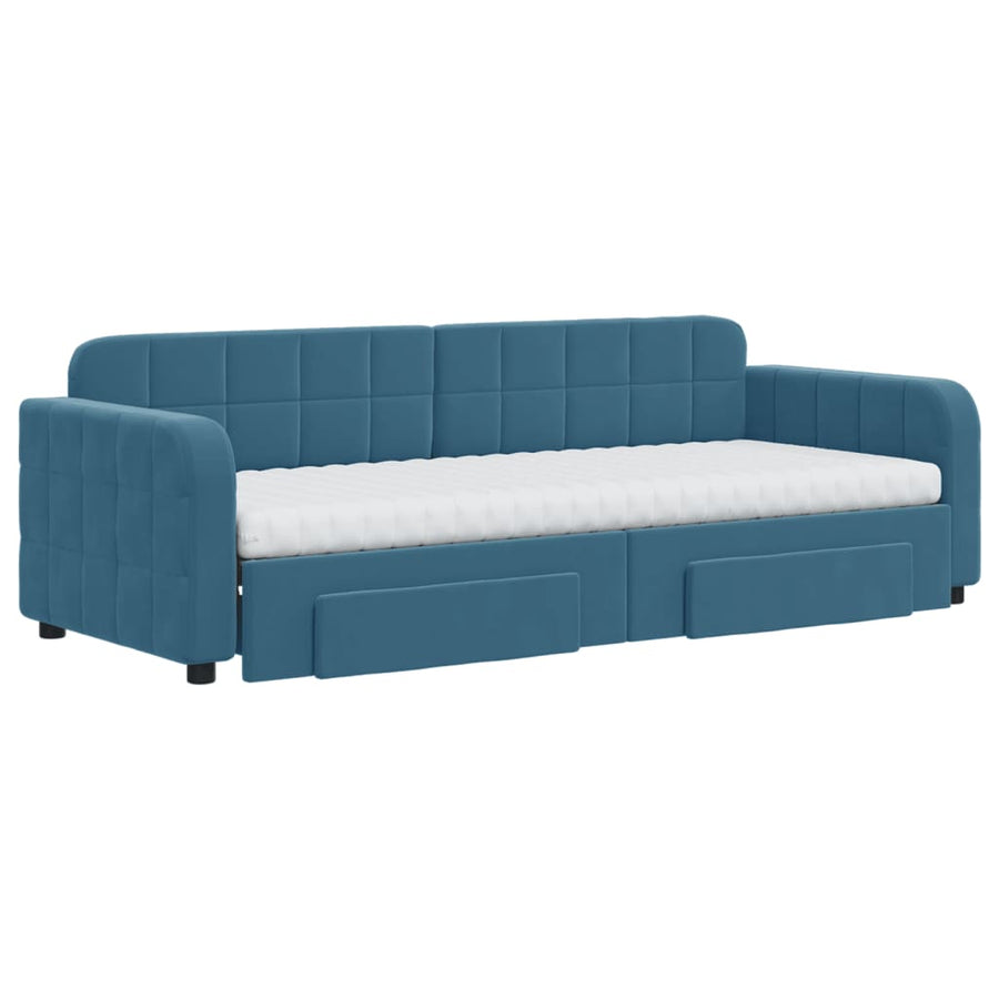 Slaapbank met onderschuifbed en lades 80x200 cm fluweel blauw