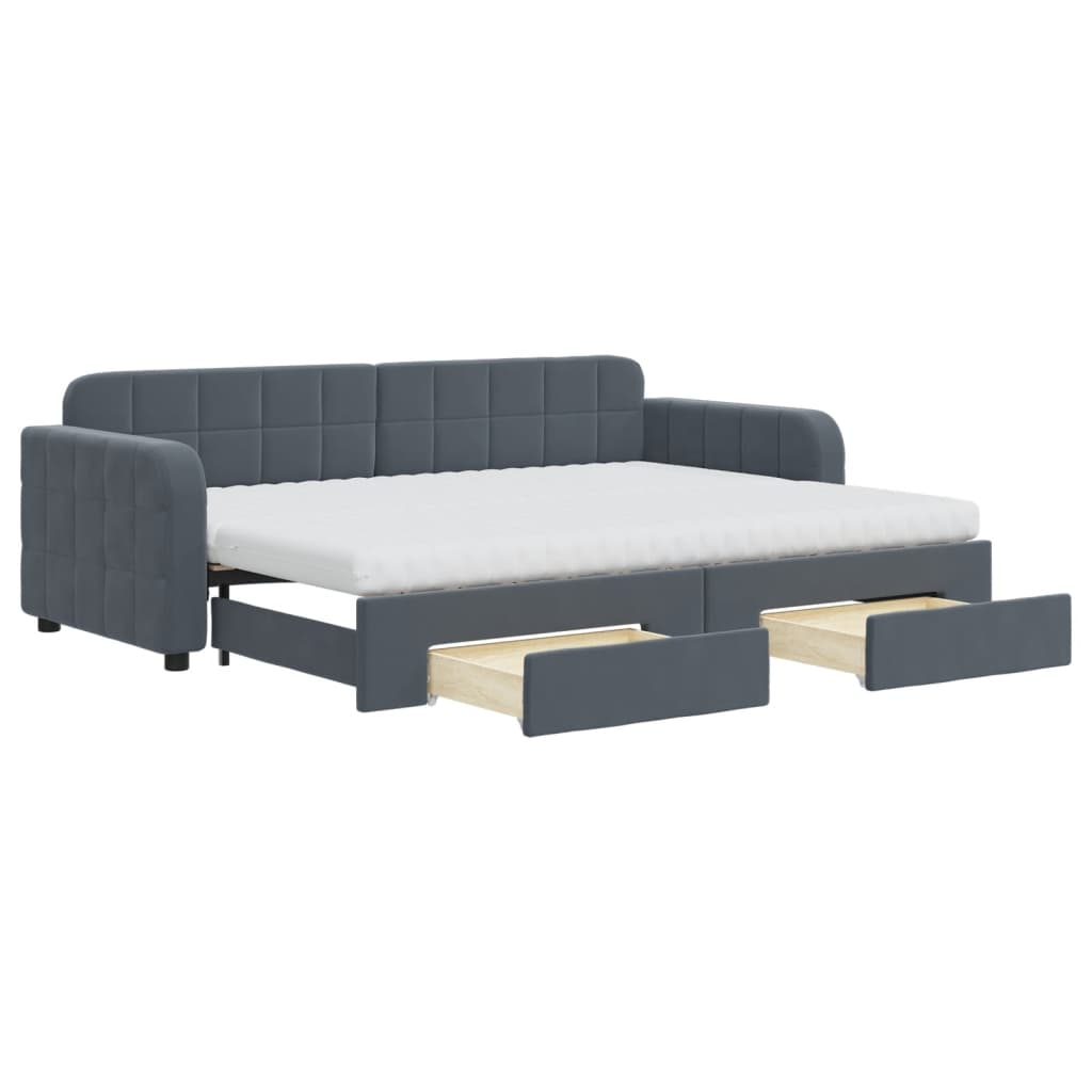 Slaapbank onderschuifbed en lades 80x200 cm fluweel donkergrijs