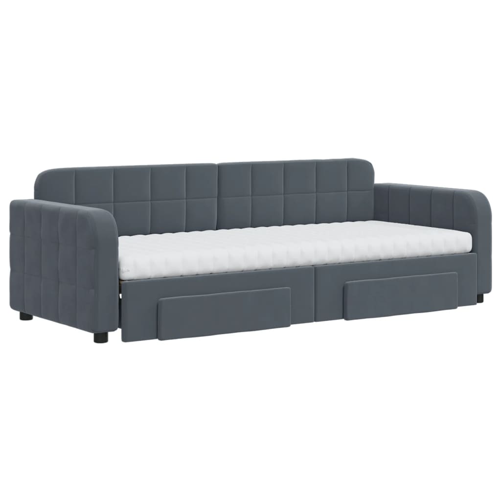 Slaapbank onderschuifbed en lades 80x200 cm fluweel donkergrijs
