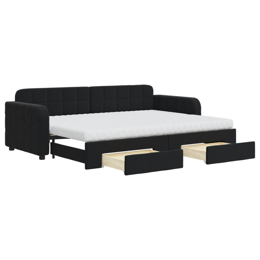 Slaapbank met onderschuifbed en lades 80x200 cm fluweel zwart 80 x 200 cm Zwart met onderschuifbed en lade en matras