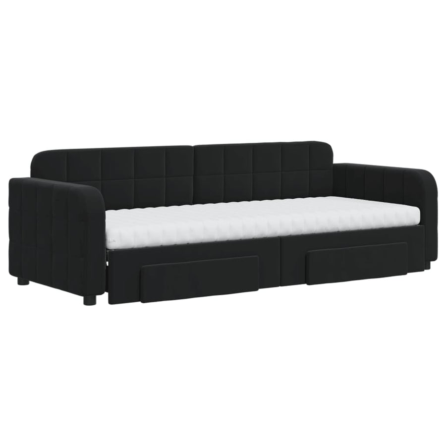Slaapbank met onderschuifbed en lades 80x200 cm fluweel zwart 80 x 200 cm Zwart met onderschuifbed en lade en matras
