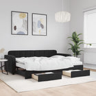 Slaapbank met onderschuifbed en lades 80x200 cm fluweel zwart 80 x 200 cm Zwart met onderschuifbed en lade en matras