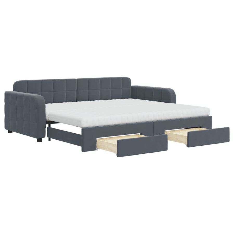 Slaapbank onderschuifbed en lades 90x200 cm fluweel donkergrijs