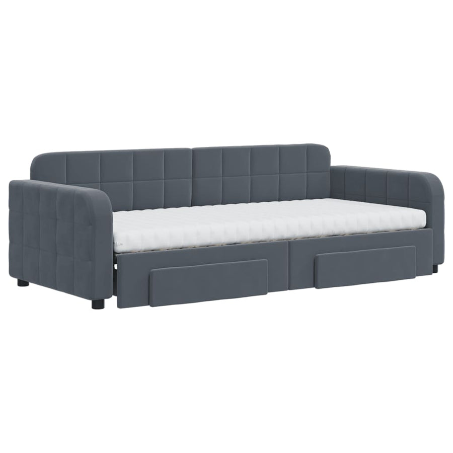 Slaapbank onderschuifbed en lades 90x200 cm fluweel donkergrijs