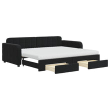 Slaapbank met onderschuifbed en lades 90x200 cm fluweel zwart 90 x 200 cm Zwart met onderschuifbed en lade en matras