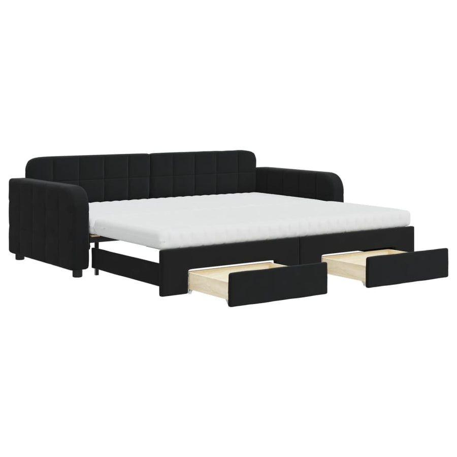 Slaapbank met onderschuifbed en lades 90x200 cm fluweel zwart 90 x 200 cm Zwart met onderschuifbed en lade en matras
