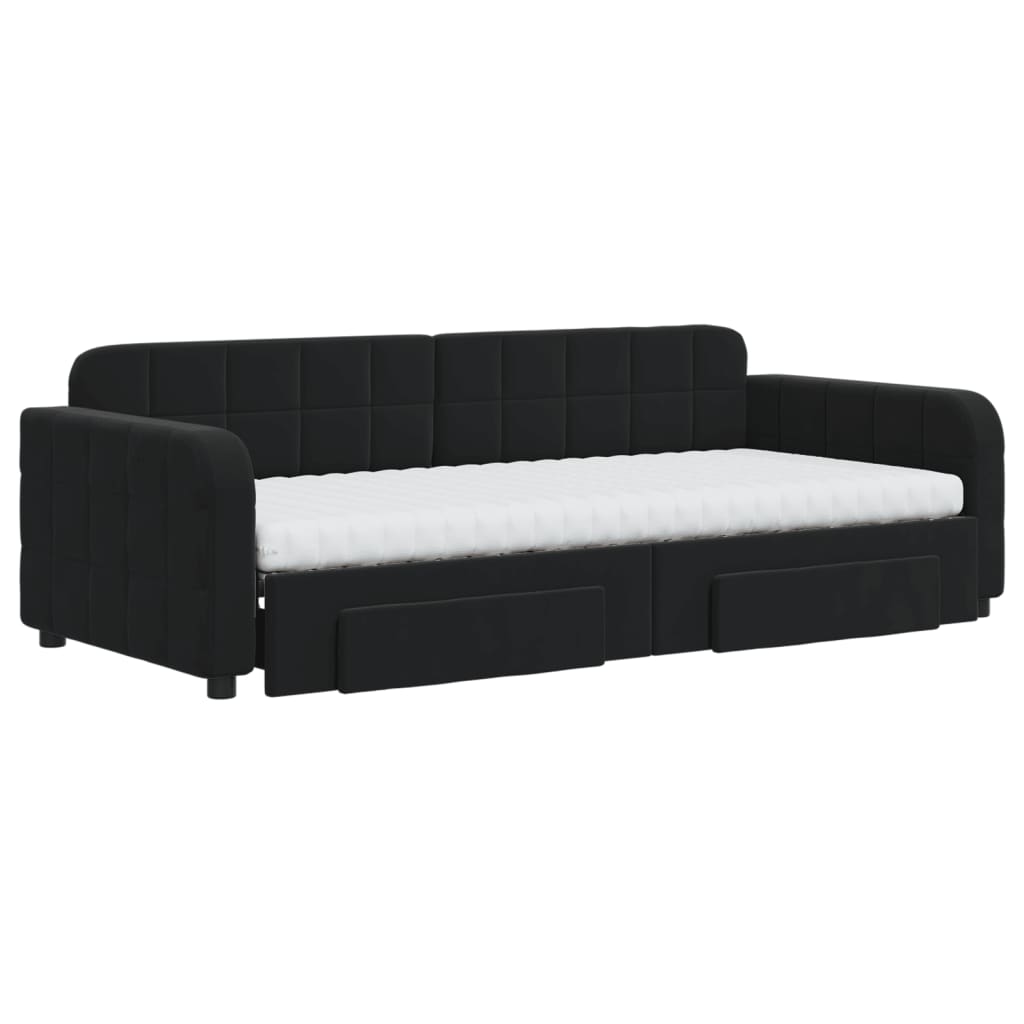 Slaapbank met onderschuifbed en lades 90x200 cm fluweel zwart 90 x 200 cm Zwart met onderschuifbed en lade en matras
