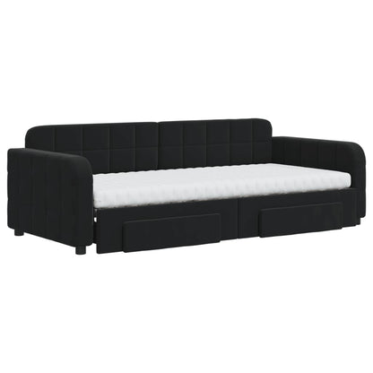 Slaapbank met onderschuifbed en lades 90x200 cm fluweel zwart 90 x 200 cm Zwart met onderschuifbed en lade en matras