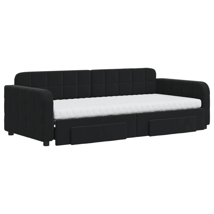 Slaapbank met onderschuifbed en lades 90x200 cm fluweel zwart 90 x 200 cm Zwart met onderschuifbed en lade en matras