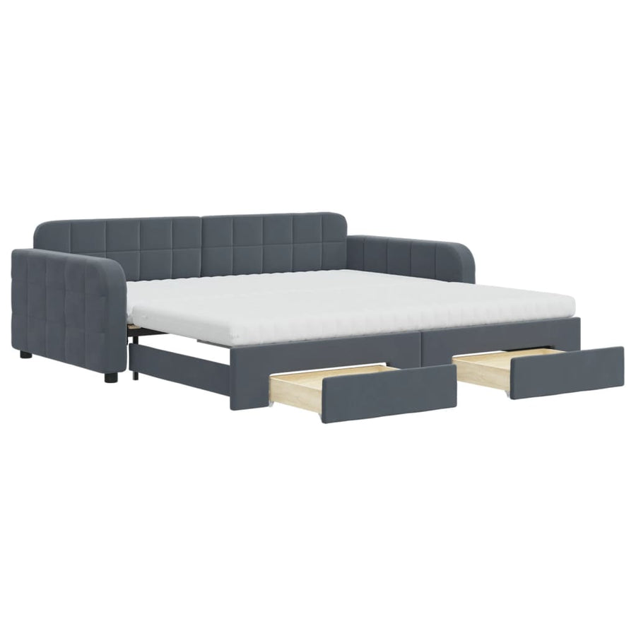Slaapbank onderschuifbed lades 100x200 cm fluweel donkergrijs