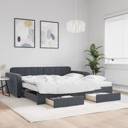 Daybed with pull-out bed and drawers 100x200 cm velvet dark grey