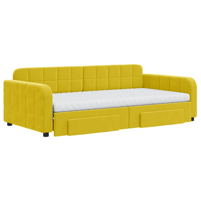 Slaapbank met onderschuifbed en lades 100x200 cm fluweel geel 100 x 200 cm Geel met onderschuifbed en lade en matras