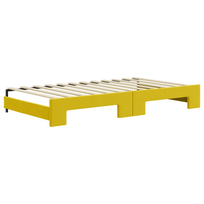 Slaapbank met onderschuifbed en lades 100x200 cm fluweel geel 100 x 200 cm Geel met onderschuifbed en lade en matras