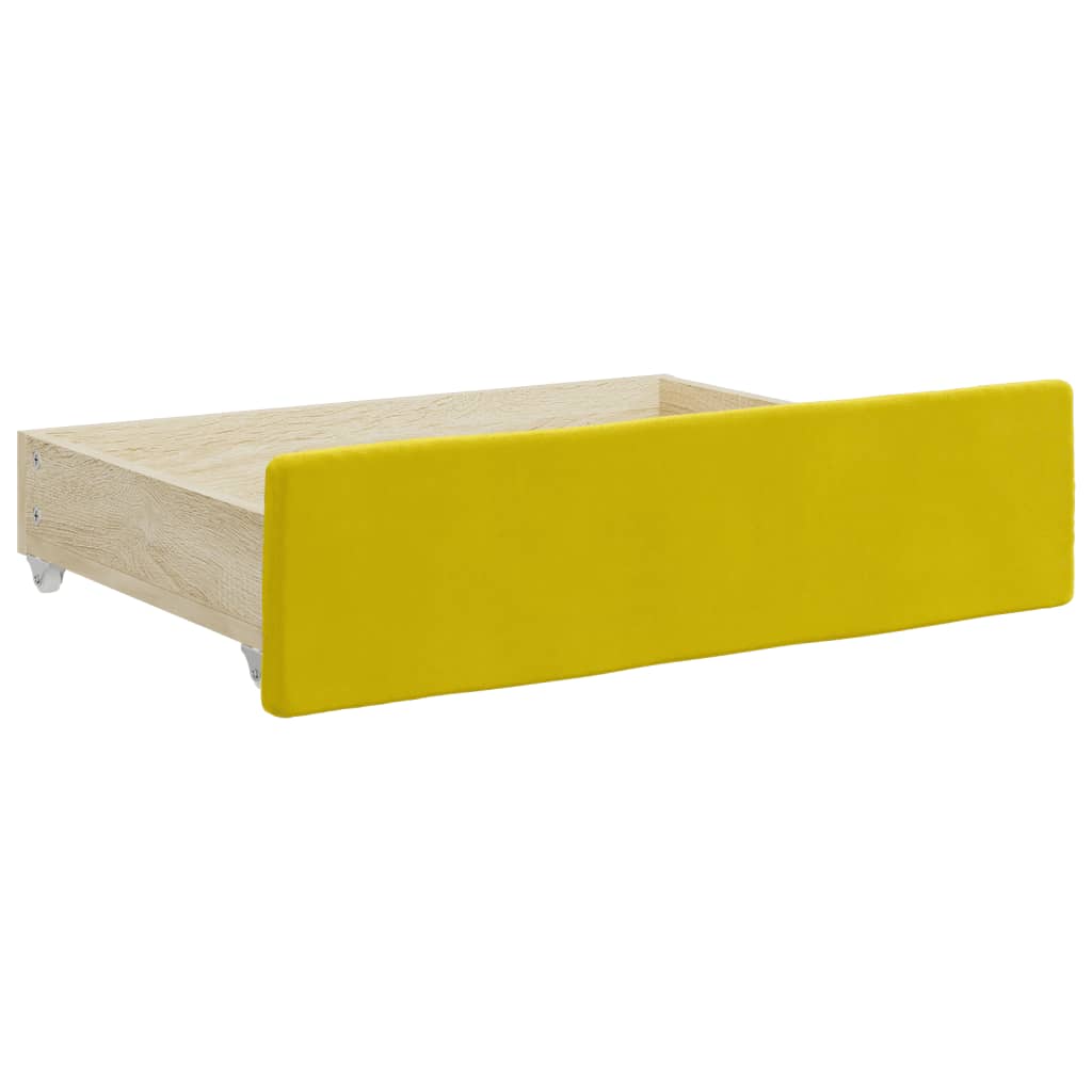 Slaapbank met onderschuifbed en lades 100x200 cm fluweel geel 100 x 200 cm Geel met onderschuifbed en lade en matras