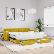 Daybed with pull-out bed and drawers 100x200 cm velvet yellow