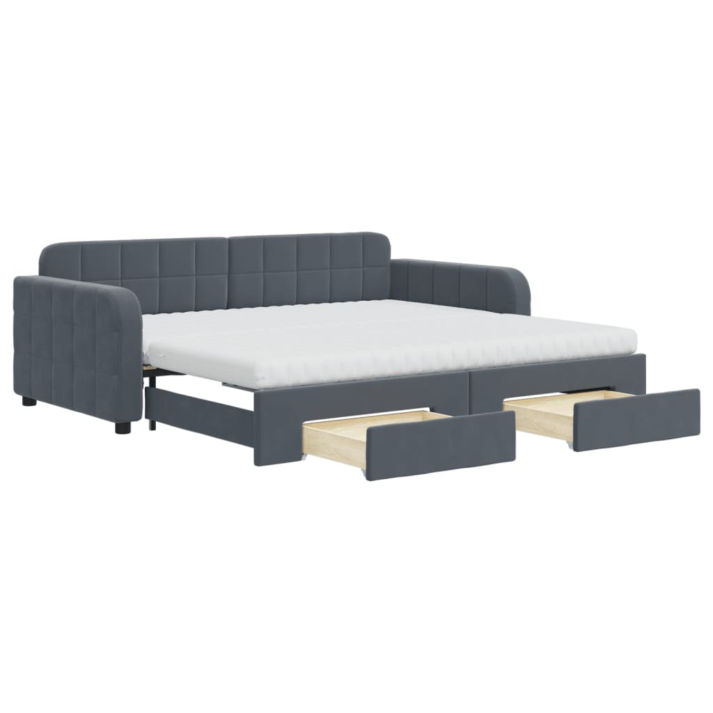 Slaapbank Onderschuifbed En Lades Fluweel 90 x 190 cm Donkergrijs
