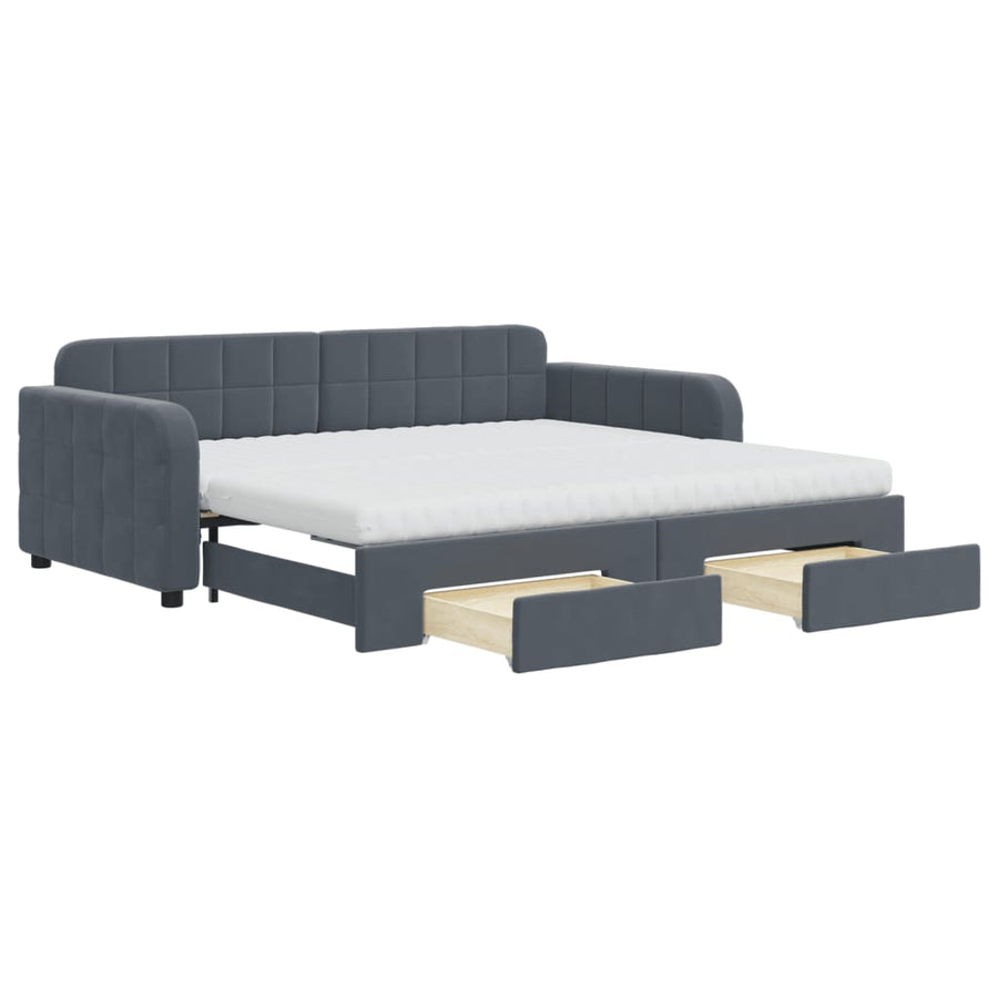 Slaapbank Onderschuifbed En Lades Fluweel 90 x 190 cm Donkergrijs