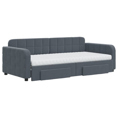 Slaapbank Onderschuifbed En Lades Fluweel 90 x 190 cm Donkergrijs