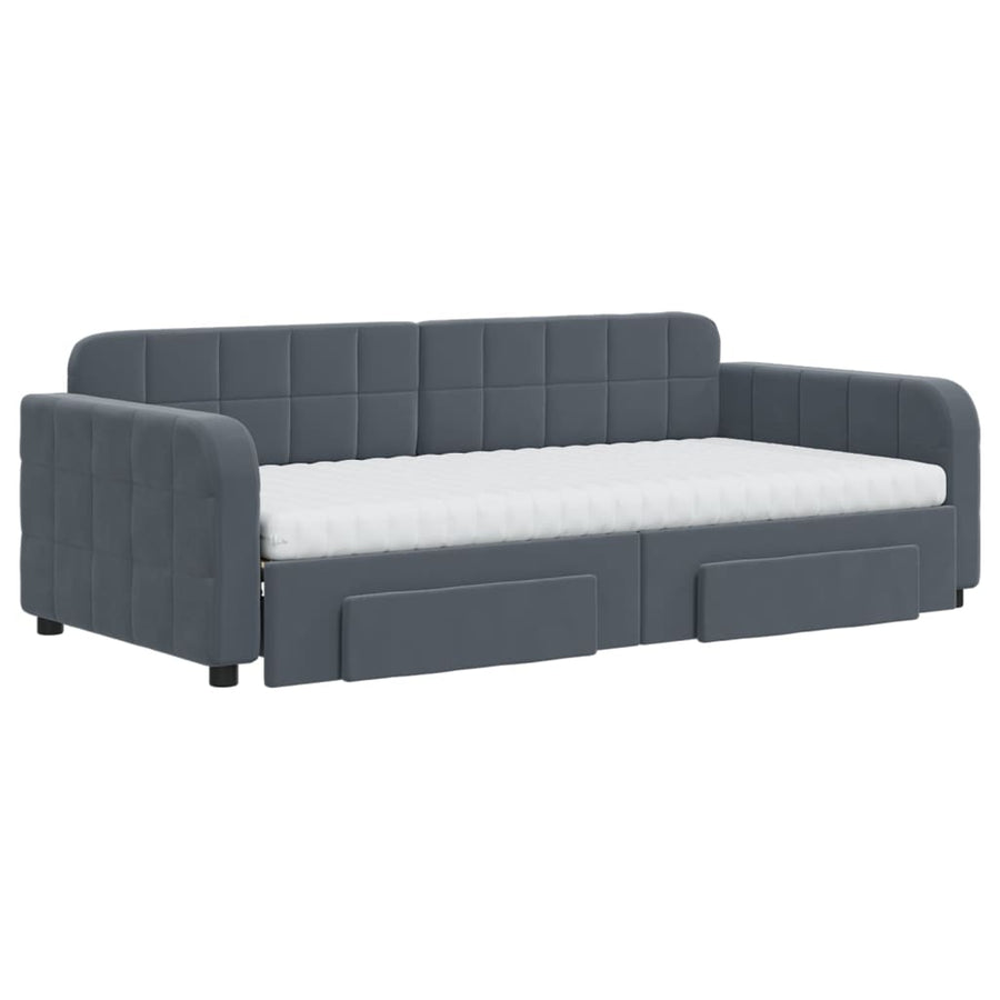 Slaapbank Onderschuifbed En Lades Fluweel 90 x 190 cm Donkergrijs