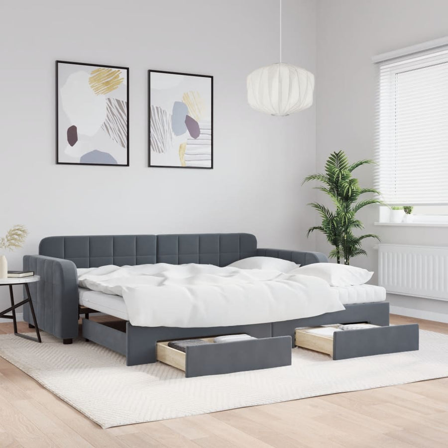 Slaapbank Onderschuifbed En Lades Fluweel 90 x 190 cm Donkergrijs