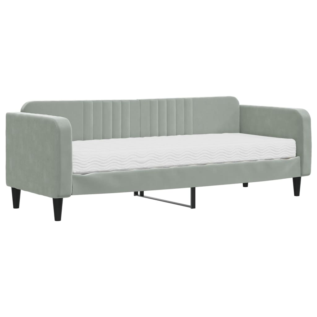 Slaapbank Fluweel 80 x 200 cm Lichtgrijs met matras