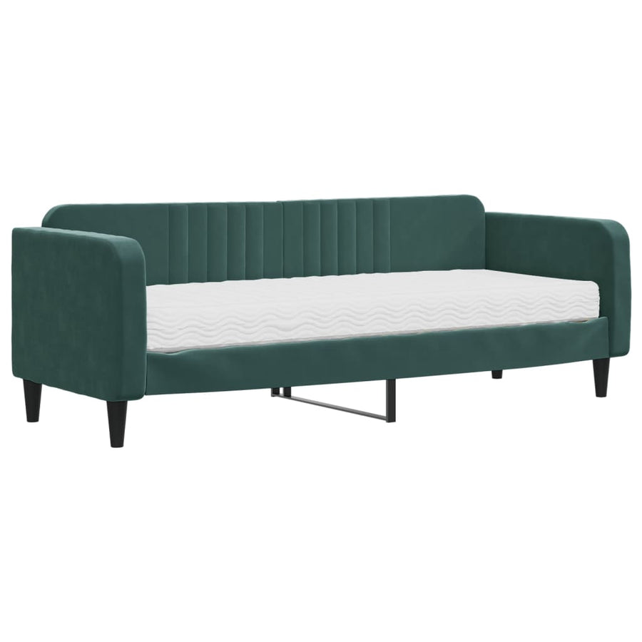 Slaapbank Fluweel 80 x 200 cm Donkergroen met matras