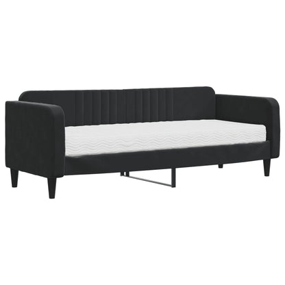 Slaapbank Fluweel 80 x 200 cm Zwart met matras