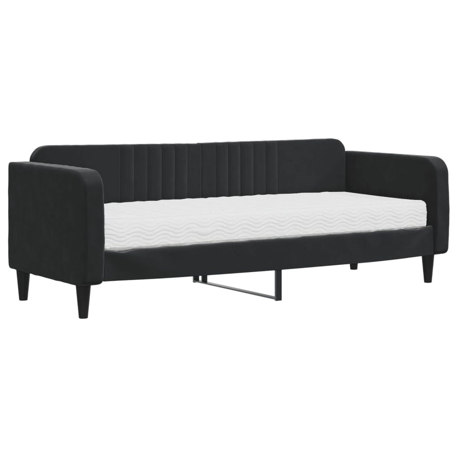 Slaapbank Fluweel 80 x 200 cm Zwart met matras