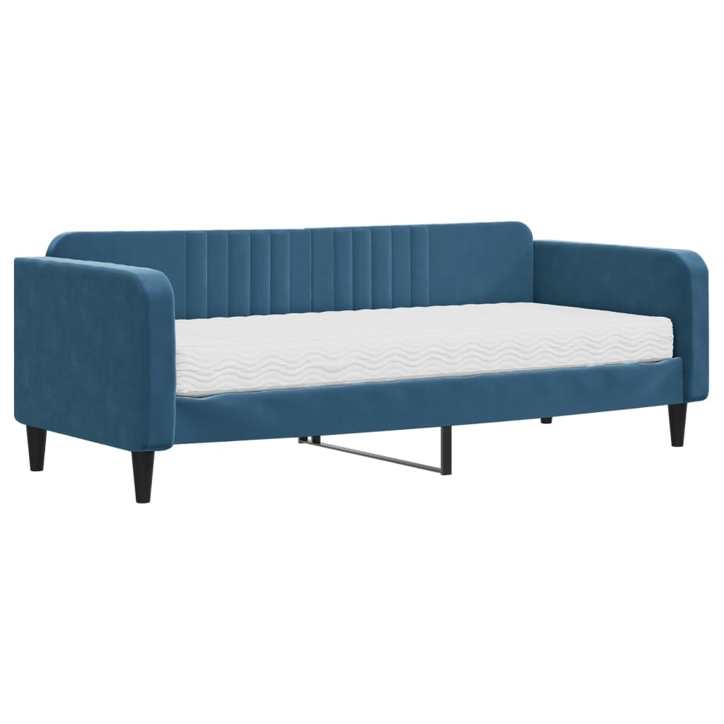 Slaapbank Fluweel 90 x 200 cm Blauw met matras