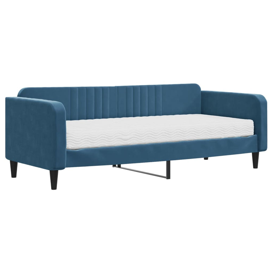 Slaapbank Fluweel 90 x 200 cm Blauw met matras