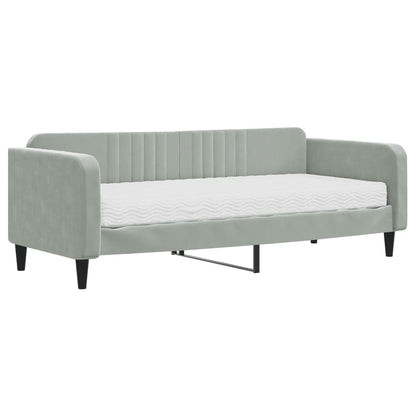 Slaapbank Fluweel 90 x 200 cm Lichtgrijs met matras