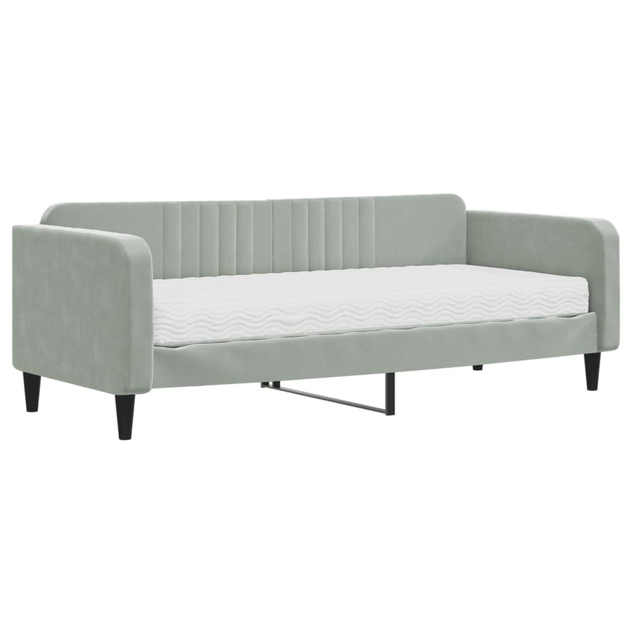Slaapbank Fluweel 90 x 200 cm Lichtgrijs met matras