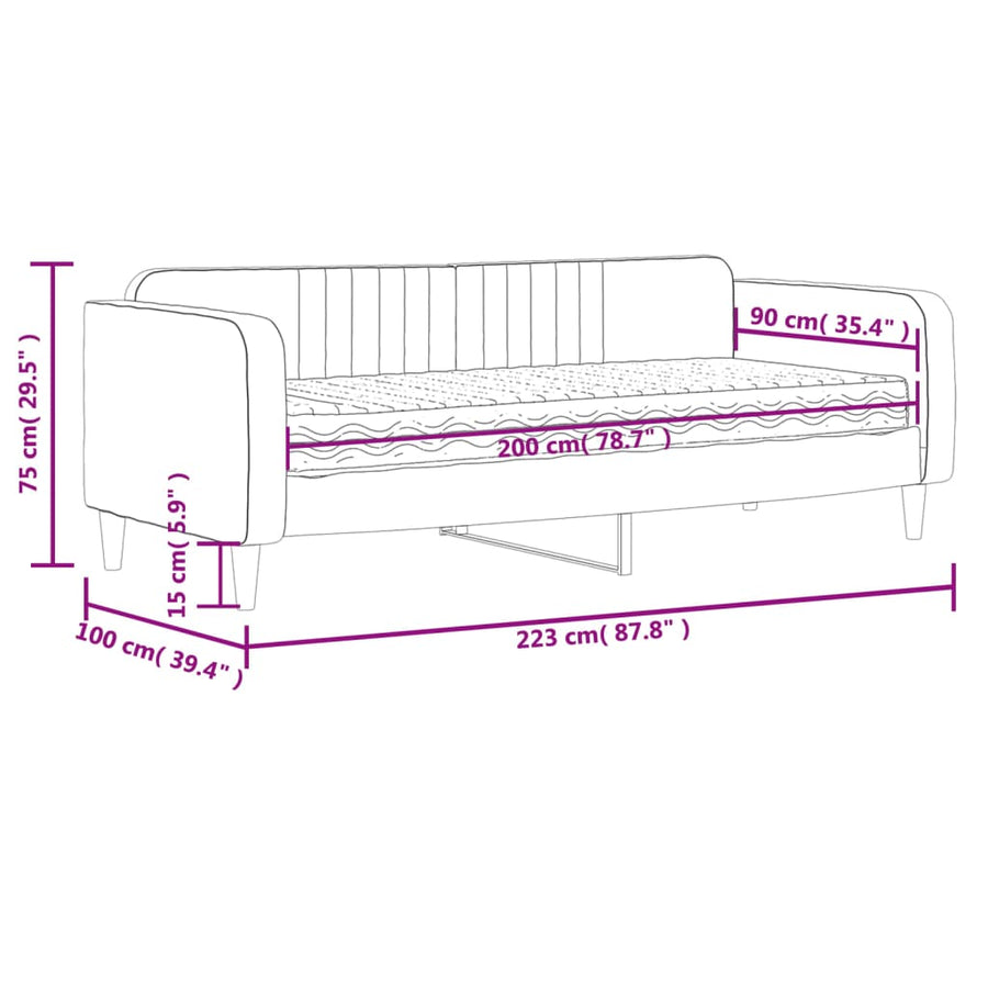 Slaapbank Fluweel 90 x 200 cm Lichtgrijs met matras